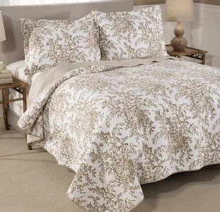 Thumbnail 4: Laura Ashley Laura Ashley Bedford Brown Twin Quilt and Sham Set 