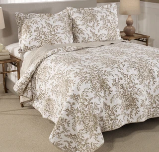 Thumbnail 4: Laura Ashley Laura Ashley Bedford Brown Full/Queen Quilt and Sham Set 