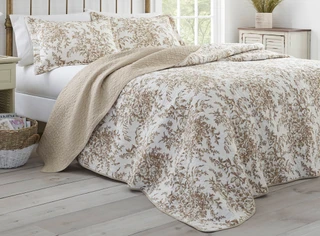 Thumbnail 2: Laura Ashley Laura Ashley Bedford Brown Full/Queen Quilt and Sham Set 