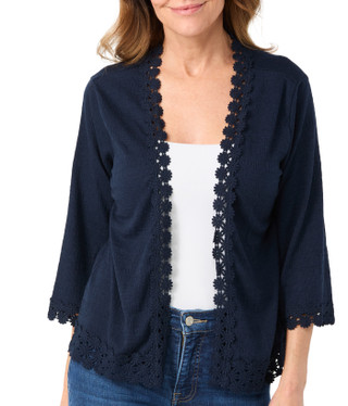 Thumbnail 3: Onque Women's 3/4 Sleeve Lace Trim Cardigan 
