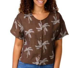 Thumbnail 1: Kaktus Couture Petite Short Sleeve Button-Front Top 
