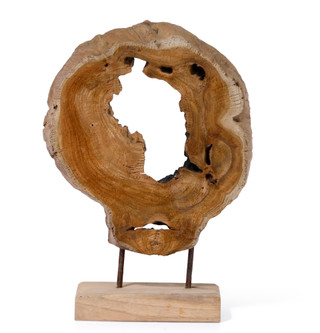 Thumbnail 2: Contrast Teak Wood Wheel Sculpture on Stand 