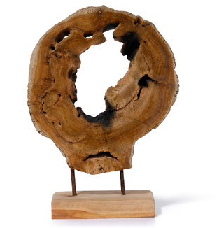 Thumbnail 1: Contrast Teak Wood Wheel Sculpture on Stand 