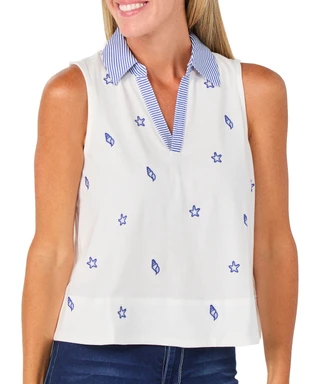 Thumbnail 1: Philosophy Women's Sleeveless Split Neck Embroidered Top 