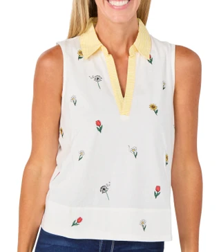 Thumbnail 1: Philosophy Women's Sleeveless Embroidered Split Neck Top 