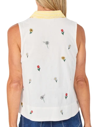 Thumbnail 2: Philosophy Women's Sleeveless Embroidered Split Neck Top 