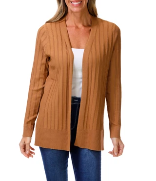 Thumbnail 1: RIO & RIAN Women's Solid Ribbed Open Front Cardigan  