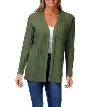 Thumbnail 1: RIO & RIAN Women's Solid Ribbed Open Front Cardigan  