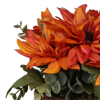 Thumbnail 2: 9 in Harvest Faux Gazania and Eucalyptus in Wooden Pot 