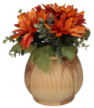 Thumbnail 1: 9 in Harvest Faux Gazania and Eucalyptus in Wooden Pot 