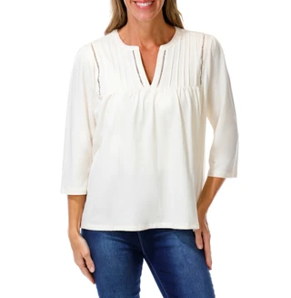 Thumbnail 1: Lands' End Women's 3/4 Sleeve Split Neck Pintuck Top 
