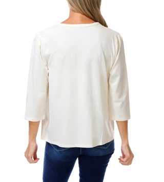 Thumbnail 2: Lands' End Women's 3/4 Sleeve Split Neck Pintuck Top 