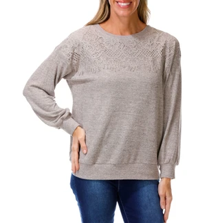 Thumbnail 1: Anneliese Women's Lace Yoke Long Sleeve Top 