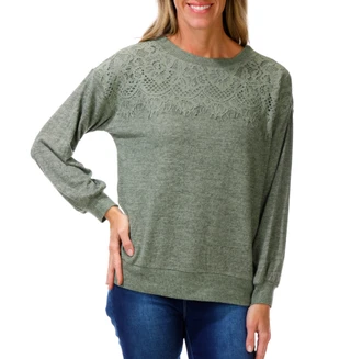 Thumbnail 1: Anneliese Women's Lace Yoke Long Sleeve Top 