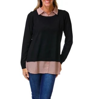 Thumbnail 1: Adrianna Papell Women's Long Sleeve Twofer Sweater 