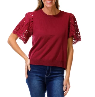 Thumbnail 1: Nanette Lepore Women's Eyelet Sleeve Sweater Top 