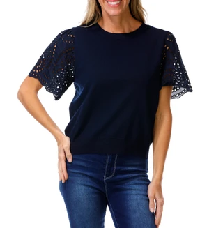 Thumbnail 1: Nanette Lepore Women's Eyelet Sleeve Sweater Top 