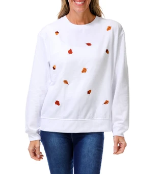 Thumbnail 1: NUCO Women's Long Sleeve Crew Neck Embroidered Top 