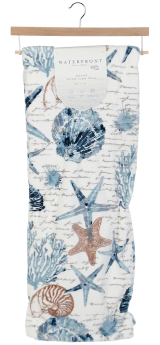 Thumbnail 1: WATERFRONT 50x70 Coastal Sealife Printed Velvet Plush Throw Blanket 