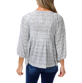 Thumbnail 2: BOBEAU Women's 3/4 Sleeve Keyhole Tie Front Top 