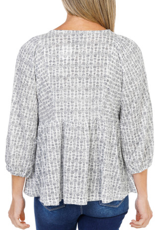 Thumbnail 3: BOBEAU Women's 3/4 Sleeve Keyhole Tie Front Top 