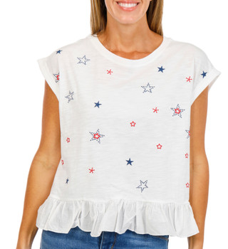 Thumbnail 1: FARMERS MARKET Women's Embroidered Tee w/ Peplum Hem 
