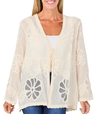 Thumbnail 1: LIV LOS ANGELES Women's Long Sleeve Tie Open Front Top 