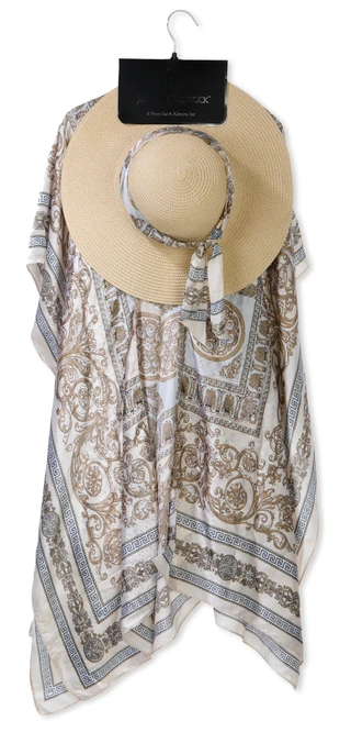 Thumbnail 1: Jessica McClintock 2-Piece Italian Filigree Satin Bling Kimono & Floppy Hat 