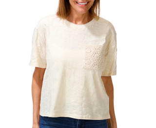 Thumbnail 1: CITY BLUES Women's Short Sleeve Casual Crochet Pocket Tee 