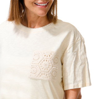 Thumbnail 3: CITY BLUES Women's Short Sleeve Casual Crochet Pocket Tee 