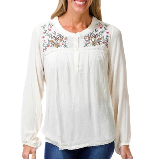 Thumbnail 1: Coral Bay Women's Long Sleeve Embroidered Peasant Top 