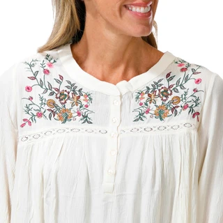 Thumbnail 2: Coral Bay Women's Long Sleeve Embroidered Peasant Top 