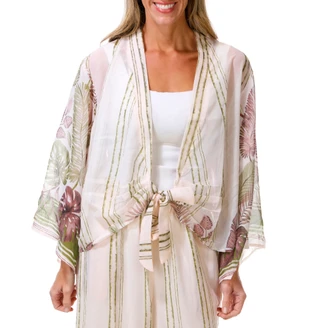 Thumbnail 1: BUNULU Women's Tie Front Kimono Top 