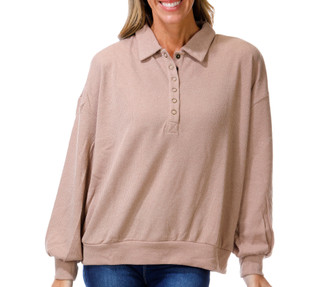 Thumbnail 1: J.O.A Junior's Long Sleeve Half Buttoned Pull Over Sweater 