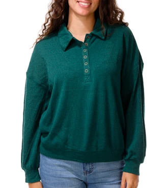Thumbnail 1: J.O.A Junior's Long Sleeve Half Buttoned Pull Over Sweater 