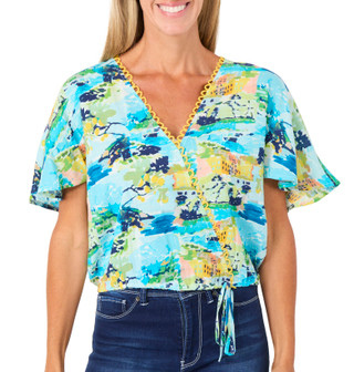 Thumbnail 1: CITY BLUES Women's Short Sleeve V Neck Wrap Top 