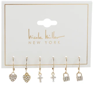 Thumbnail 1: Noir Gold Cross Dangle Hug Earring Set 