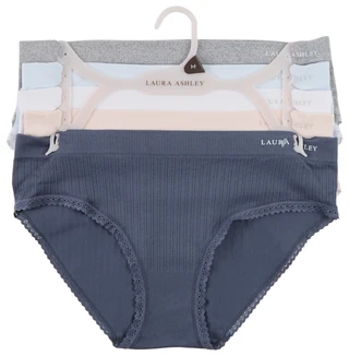 Thumbnail 1: Laura Ashley Women's 5 Pk Lace Trim Ribbed Bikini Panties  