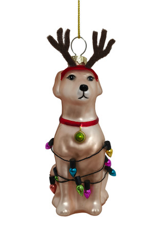 Thumbnail 1: Magical Season Glass Dog with Antlers & Lights Ornament 