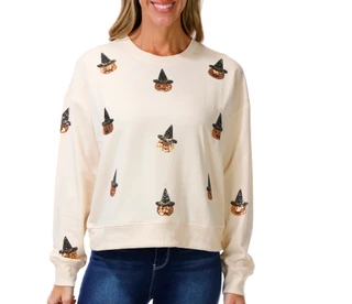 Thumbnail 1: Marled Women's Long Sleeve Jack-O'-Lantern Sequin Sweater 