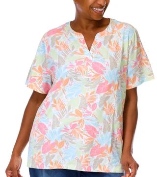 Thumbnail 1: Coral Bay Plus Short Sleeve Fronds On Spot Henley Tee 