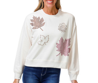 Thumbnail 1: Marled Women's Petite Long Sleeve Fall Leaves Sweater 