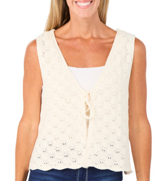 Thumbnail 1: Vigoss Women's Pointelle Tassel Tie Front Sweater 