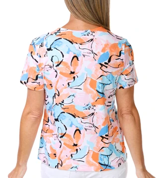 Thumbnail 3: Coral Bay Petite Short Sleeve Abstract Marble Print Tee 
