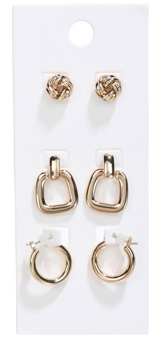 Thumbnail 1: Noir 3-Piece Gold Hoop Earrings 
