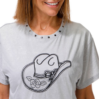 Thumbnail 3: Goodie Two Sleeves  Women's Short Sleeve Grommet Trim Cowboy Embroidered Tee 