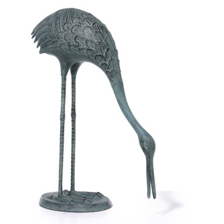 Thumbnail 2: San Pacific Coastal Garden Decor Crane w/ Head Down Metal Figurine  