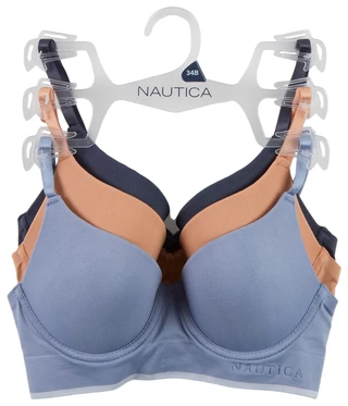 Thumbnail 1: Nautica Women's 3 Pk Seamless Super Soft T-Shirt Bras 