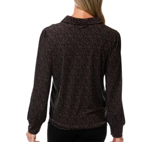 Thumbnail 2: Adrianna Papell Women's Long Sleeve Geo Print Collared Top 