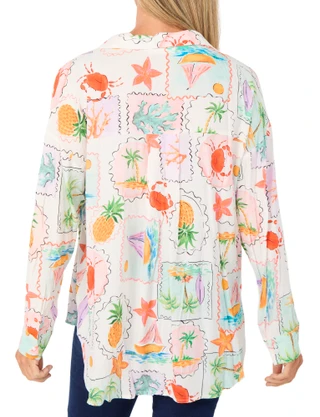Thumbnail 2: Taelynn Women's Long Sleeve Stamp Print Button Down Top 